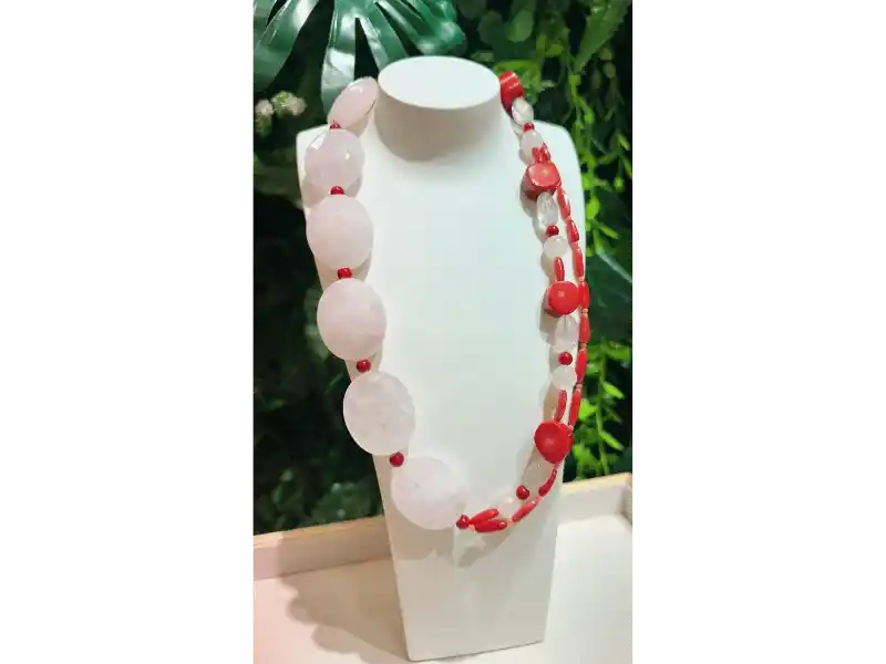 Necklace – Rose Quartz & Bamboo Coral