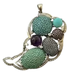 Silver pendant stingray with amethyst and turquoise