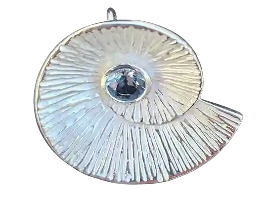 Silver Spiral Pendant with Blue Topaz