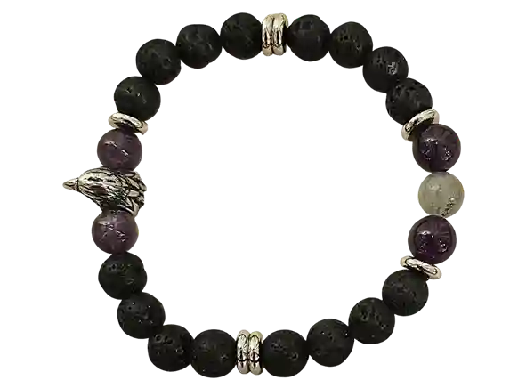 Men’s Lava Energy Bracelet with Amethyst, Labradorite, Lava & Steel Raven