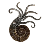 Nautilus Noir: Ammonite & Octopus Brooch-Pendant
