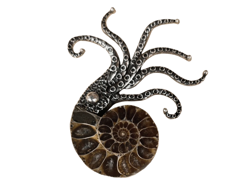 Nautilus Noir: Ammonite & Octopus Brooch-Pendant