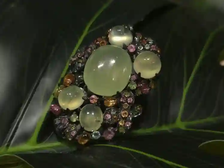 Ring – Prehnite & Tourmaline with Silver Setting