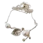 Silver Necklace with Pearl and Sapphire