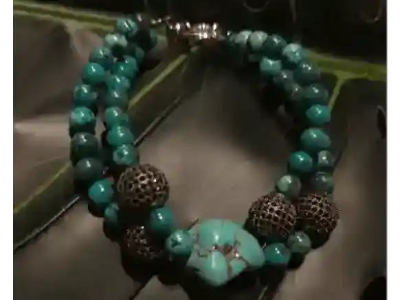 Double Turquoise Bracelet with Swarovski Crystal Accents – 18cm