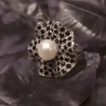Midnight Pearl Blossom Crown Ring – Size 59