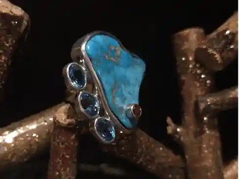 Silver with Turquoise & Blue Topaz (Size 53 | 35 × 34 mm Crown)