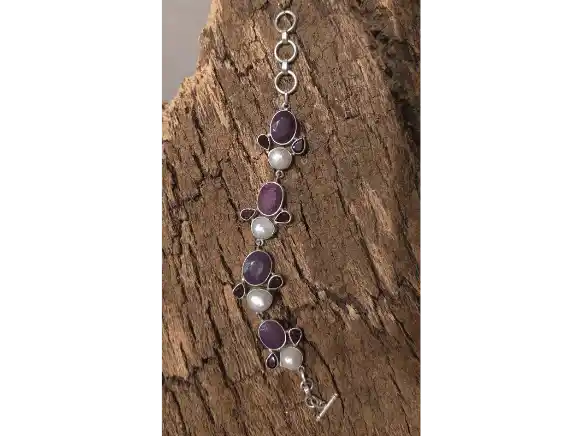 Royal Harmony Bracelet — Silver with Ruby, Pearls & Garnet