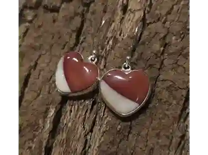 Desert Heart Mookaite Earrings — Sterling Silver Setting (35 × 10 mm)