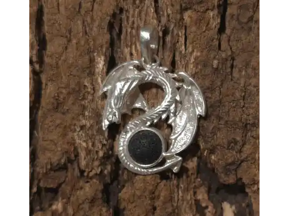 Volcanic Essence Pendant — Sterling Silver with Lava Stone (3.5 × 2.5 cm)