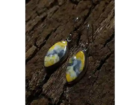 Golden Hive Earrings — Bumblebee Jasper in Sterling Silver (40 × 19 mm)