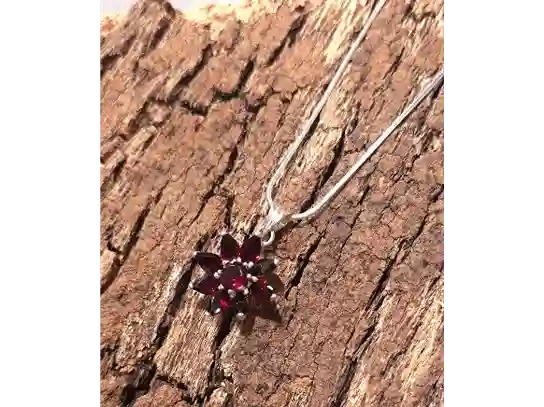 Crimson Blossom Pendant — Sterling Silver with Garnet (2.2 cm)