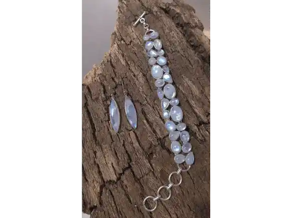 Lunar Glow Set — Rainbow Moonstone Silver Bracelet & Earrings