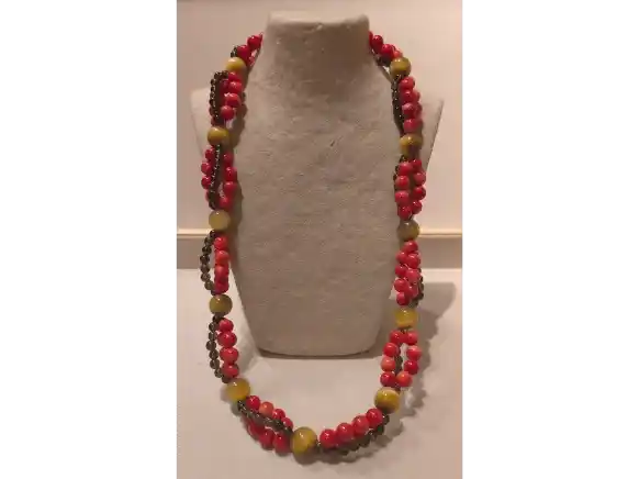 Earthfire Harmony Necklace — Bamboo Coral, Smoky Quartz & Yellow Tiger’s Eye (50 cm)