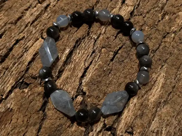 Shadow Balance Bracelet — Agate, Obsidian & Hematite (18 cm)