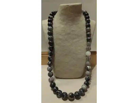 Midnight Harmony Necklace — Zebra Jasper, Moonstone & Labradorite (49 cm)
