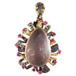 Handcrafted black silver pendant with natural rose quartz, sapphire, and ruby gemstones by Jose Santillan Jewelry Store.