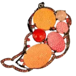 Handcrafted black silver pendant with natural stingray leather, Carnelian gemstone, and Rose Quartz by Jose Santillan Jewelry.